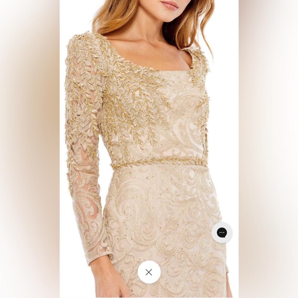 Embroidered appliqué shoulder long sleeve gown - Picture 3 of 3